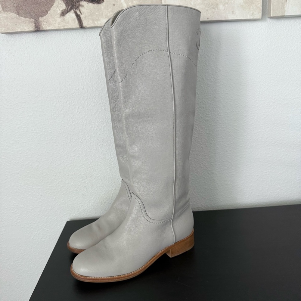 CHANEL Ascot Calfskin Leather Knee High CC Logo Riding Boots - Picture 7 of 15